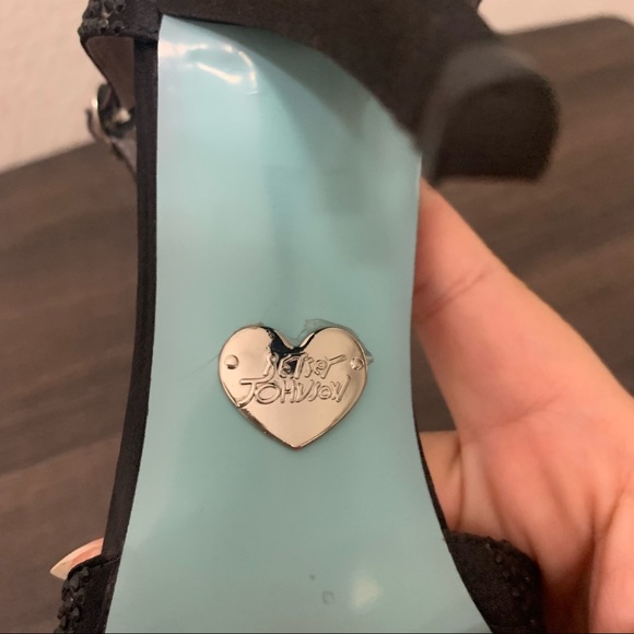 Betsey Johnson black sweet rhinestone open toe heels size 7.5 - Picture 8 of 11